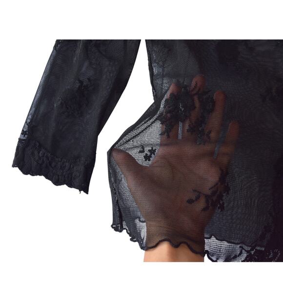 Vintage Y2K Express Sheer Black Mesh Button Up Lace Top Medium - Picture 4 of 5
